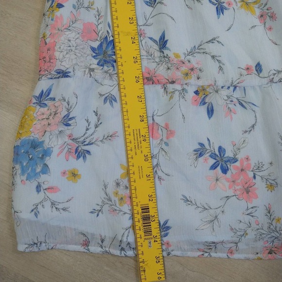 Blue floral v-neck sleeves boho cottagecore midi dress small flowy loose casual - Picture 7 of 10